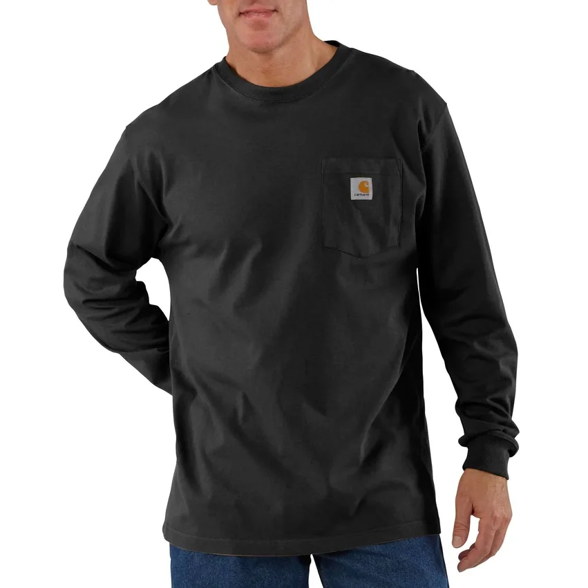 Ανδρικό φαρδύ, βαρύ, μακρυμάνικο T-shirt με τσέπη Dearborn με μανίκια