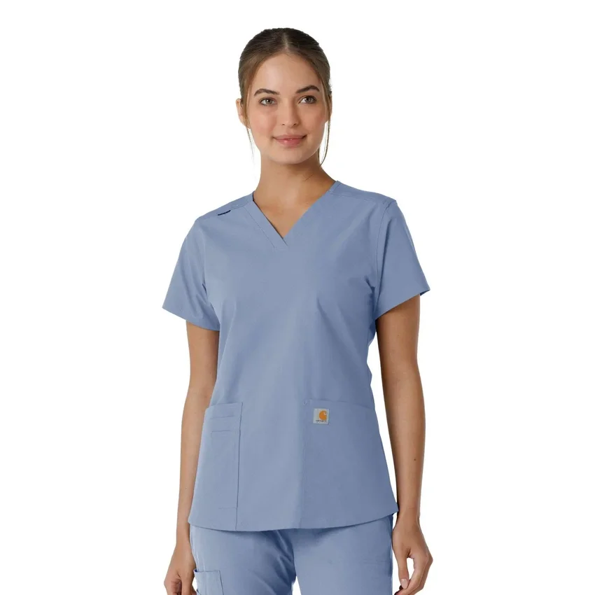 Γυναικείο μπλουζάκι εργασίας Force Essentials με V-neck και πλεκτά πάνελ