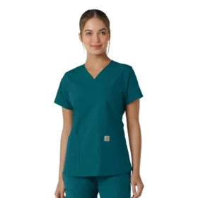Γυναικείο μπλουζάκι εργασίας Force Essentials με V-neck και πλεκτά πάνελ