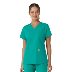 Γυναικείο μπλουζάκι εργασίας Force Essentials με V-neck και πλεκτά πάνελ
