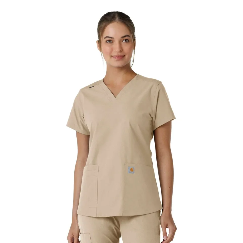 Γυναικείο μπλουζάκι εργασίας Force Essentials με V-neck και πλεκτά πάνελ