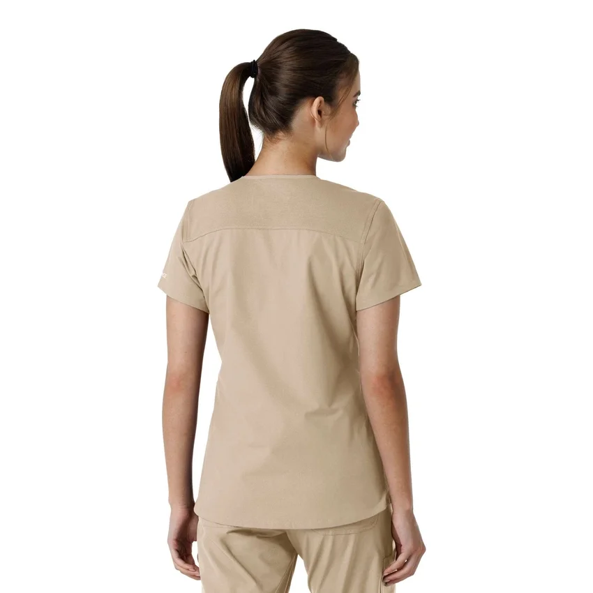 Γυναικείο μπλουζάκι εργασίας Force Essentials με V-neck και πλεκτά πάνελ