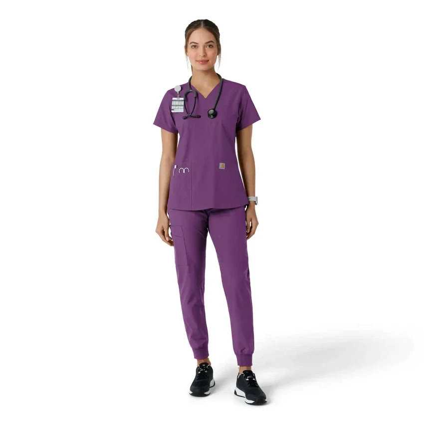 Γυναικείο μπλουζάκι εργασίας Force Essentials με V-neck και πλεκτά πάνελ