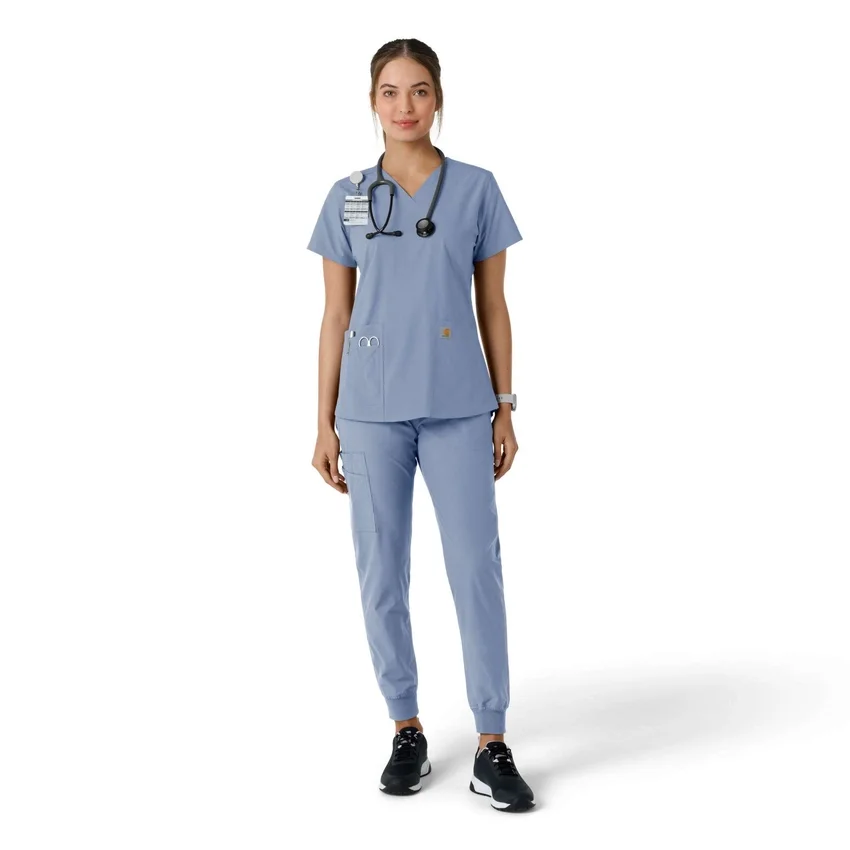 Γυναικείο μπλουζάκι εργασίας Force Essentials με V-neck και πλεκτά πάνελ