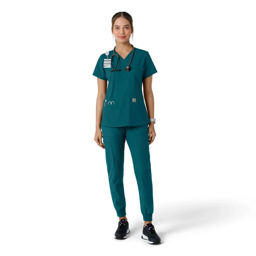 Γυναικείο μπλουζάκι εργασίας Force Essentials με V-neck και πλεκτά πάνελ
