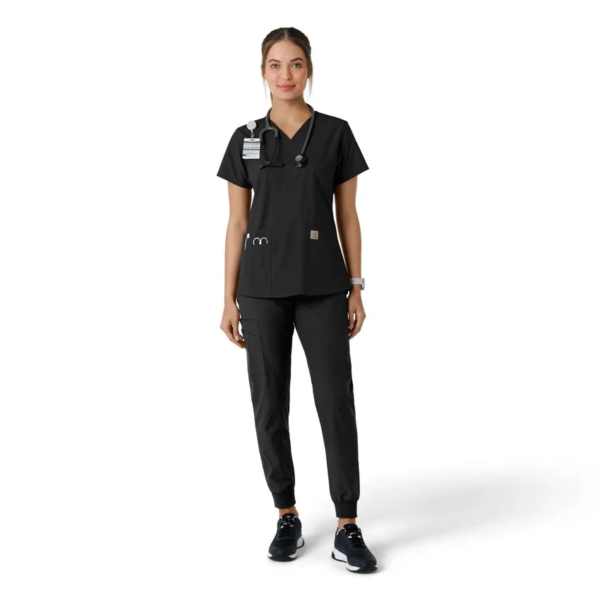 Γυναικείο μπλουζάκι εργασίας Force Essentials με V-neck και πλεκτά πάνελ