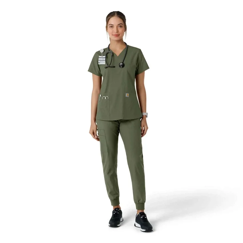 Γυναικείο μπλουζάκι εργασίας Force Essentials με V-neck και πλεκτά πάνελ