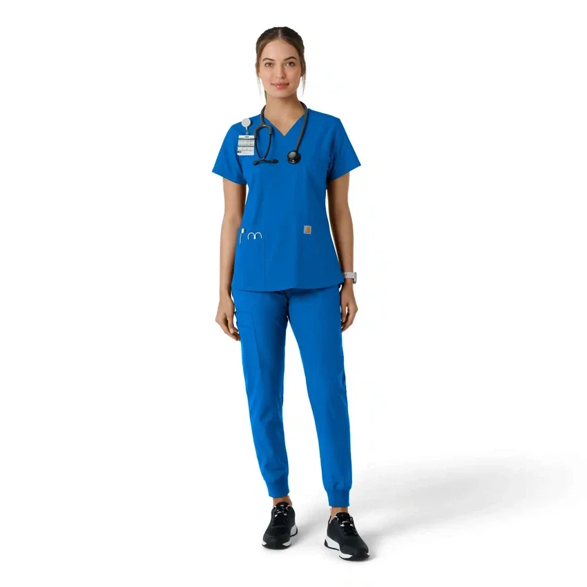 Γυναικείο μπλουζάκι εργασίας Force Essentials με V-neck και πλεκτά πάνελ