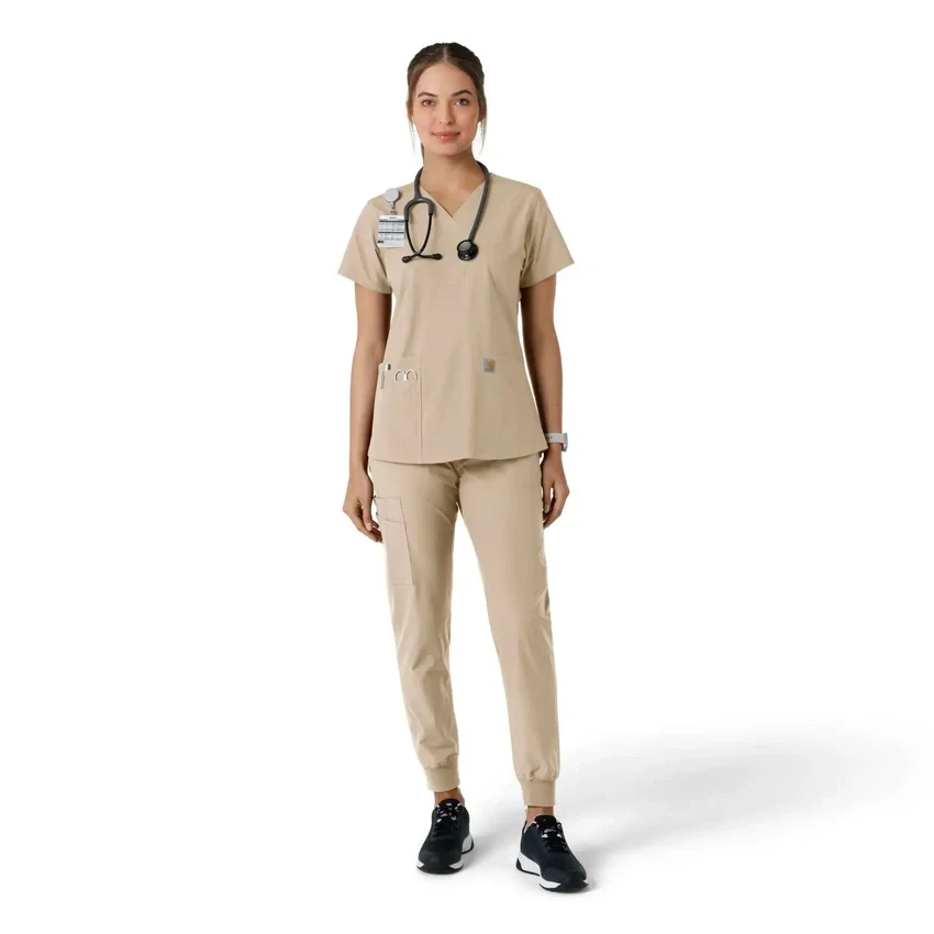 Γυναικείο μπλουζάκι εργασίας Force Essentials με V-neck και πλεκτά πάνελ