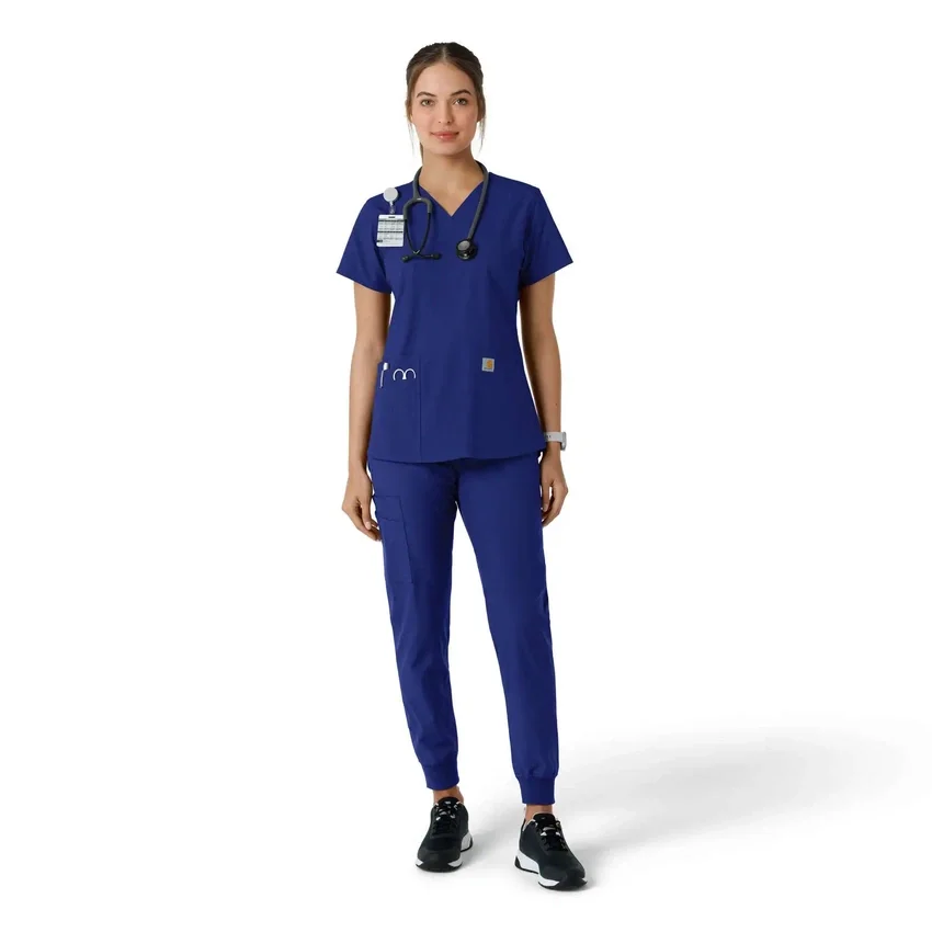 Γυναικείο μπλουζάκι εργασίας Force Essentials με V-neck και πλεκτά πάνελ