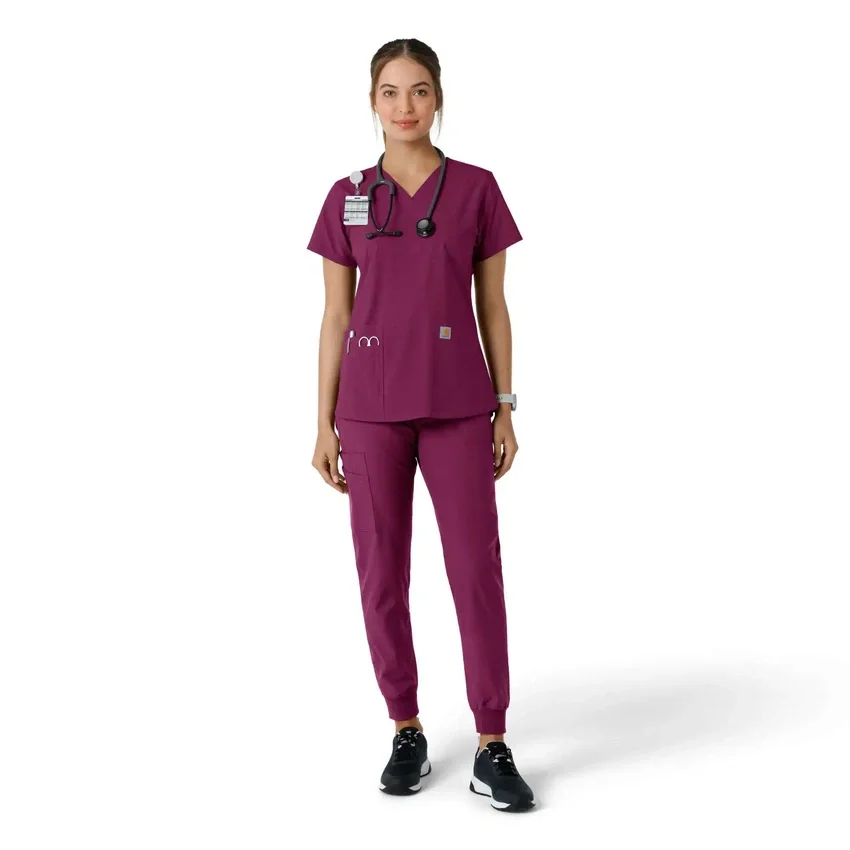 Γυναικείο μπλουζάκι εργασίας Force Essentials με V-neck και πλεκτά πάνελ