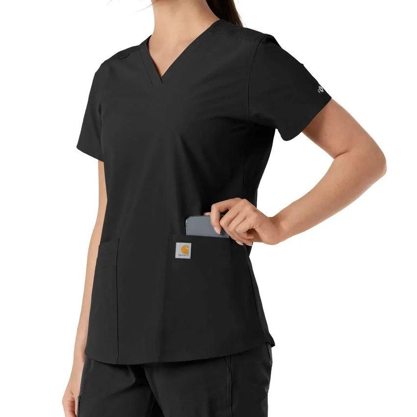 Γυναικείο μπλουζάκι εργασίας Force Essentials με V-neck και πλεκτά πάνελ