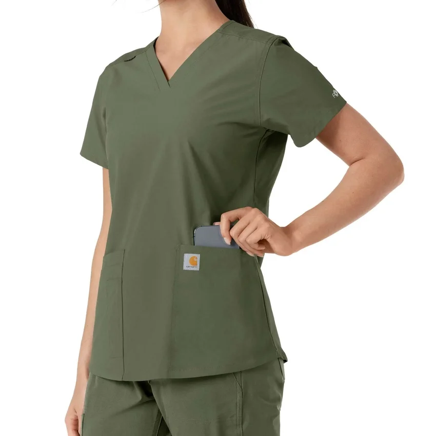 Γυναικείο μπλουζάκι εργασίας Force Essentials με V-neck και πλεκτά πάνελ