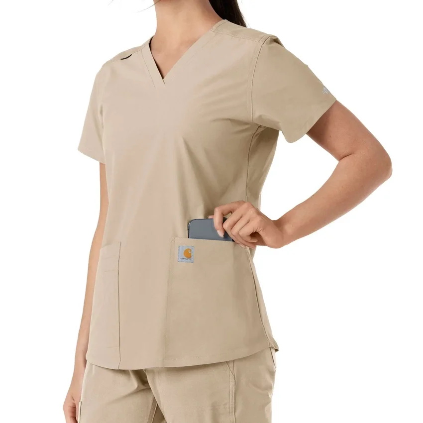 Γυναικείο μπλουζάκι εργασίας Force Essentials με V-neck και πλεκτά πάνελ
