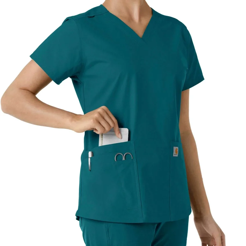 Γυναικείο μπλουζάκι εργασίας Force Essentials με V-neck και πλεκτά πάνελ