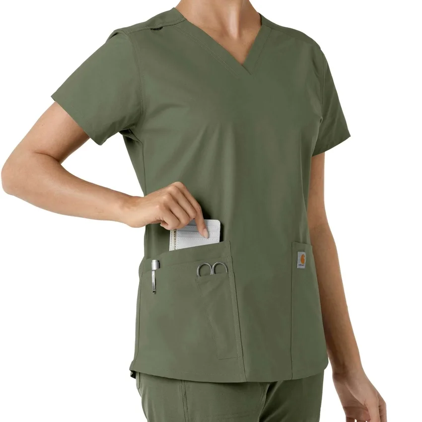 Γυναικείο μπλουζάκι εργασίας Force Essentials με V-neck και πλεκτά πάνελ