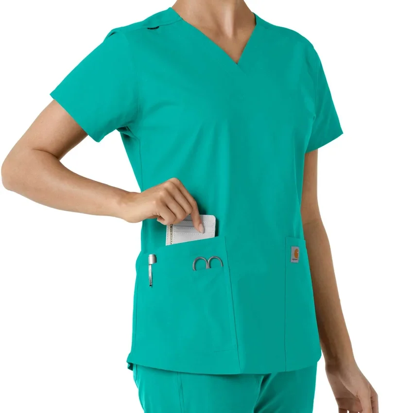 Γυναικείο μπλουζάκι εργασίας Force Essentials με V-neck και πλεκτά πάνελ