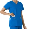 Γυναικείο μπλουζάκι εργασίας Force Essentials με V-neck και πλεκτά πάνελ