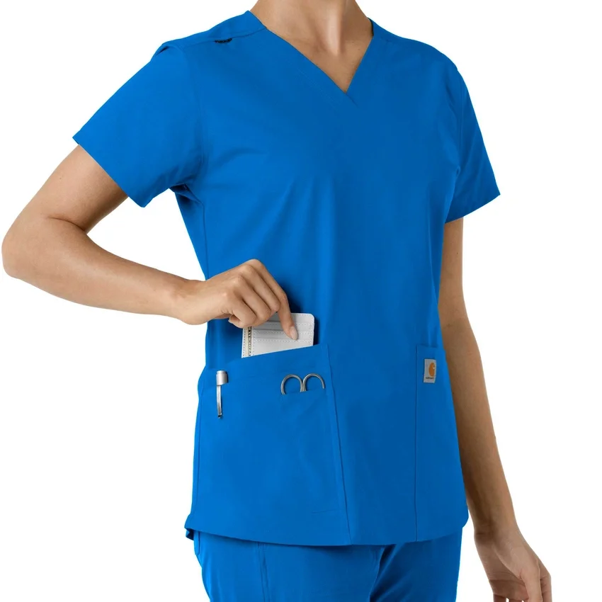 Γυναικείο μπλουζάκι εργασίας Force Essentials με V-neck και πλεκτά πάνελ