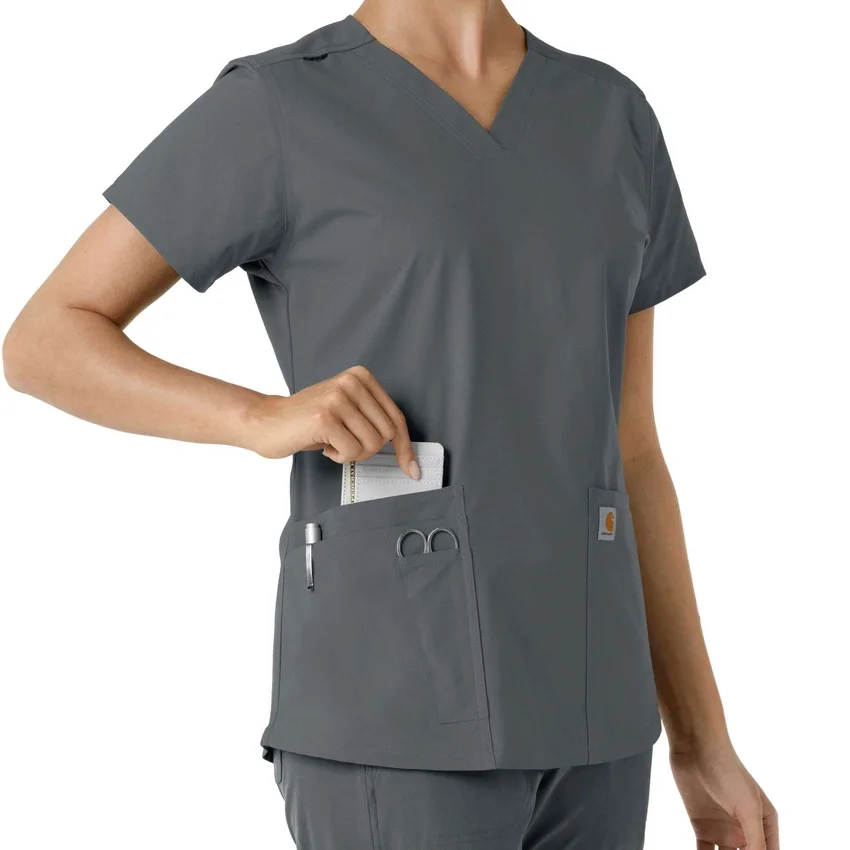 Γυναικείο μπλουζάκι εργασίας Force Essentials με V-neck και πλεκτά πάνελ