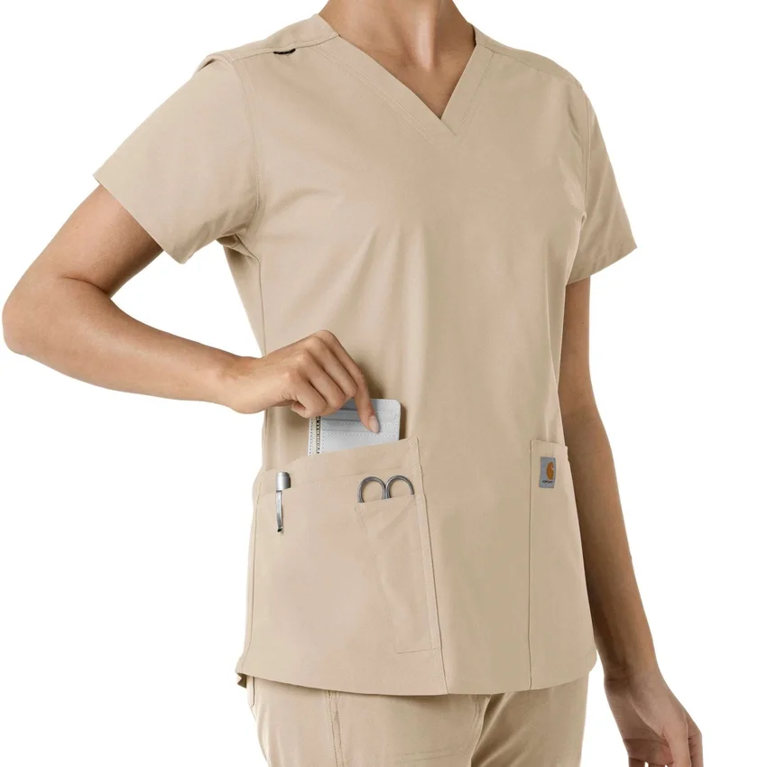 Γυναικείο μπλουζάκι εργασίας Force Essentials με V-neck και πλεκτά πάνελ
