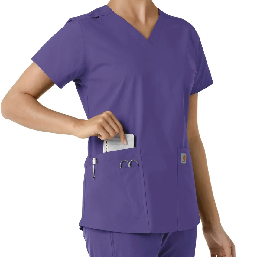Γυναικείο μπλουζάκι εργασίας Force Essentials με V-neck και πλεκτά πάνελ