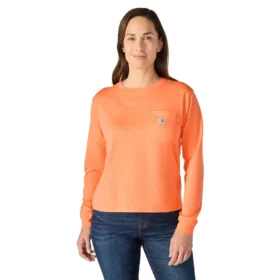 Γυναικείο T-shirt Tencel με φαρδιά εφαρμογή, μακριά μανίκια, στρογγυλή λαιμόκοψη και τσέπη