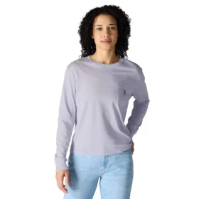Γυναικείο T-shirt Tencel με φαρδιά εφαρμογή, μακριά μανίκια, στρογγυλή λαιμόκοψη και τσέπη