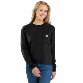 Γυναικείο T-shirt Tencel με φαρδιά εφαρμογή, μακριά μανίκια, στρογγυλή λαιμόκοψη και τσέπη