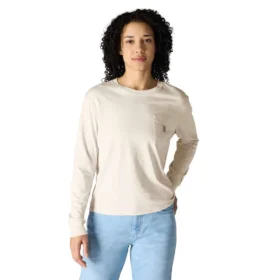 Γυναικείο T-shirt Tencel με φαρδιά εφαρμογή, μακριά μανίκια, στρογγυλή λαιμόκοψη και τσέπη