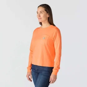 Γυναικείο T-shirt Tencel με φαρδιά εφαρμογή, μακριά μανίκια, στρογγυλή λαιμόκοψη και τσέπη