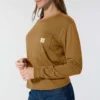 Γυναικείο T-shirt Tencel με φαρδιά εφαρμογή, μακριά μανίκια, στρογγυλή λαιμόκοψη και τσέπη