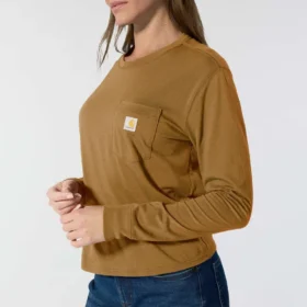 Γυναικείο T-shirt Tencel με φαρδιά εφαρμογή, μακριά μανίκια, στρογγυλή λαιμόκοψη και τσέπη
