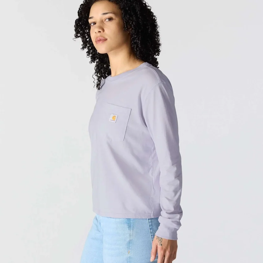 Γυναικείο T-shirt Tencel με φαρδιά εφαρμογή, μακριά μανίκια, στρογγυλή λαιμόκοψη και τσέπη