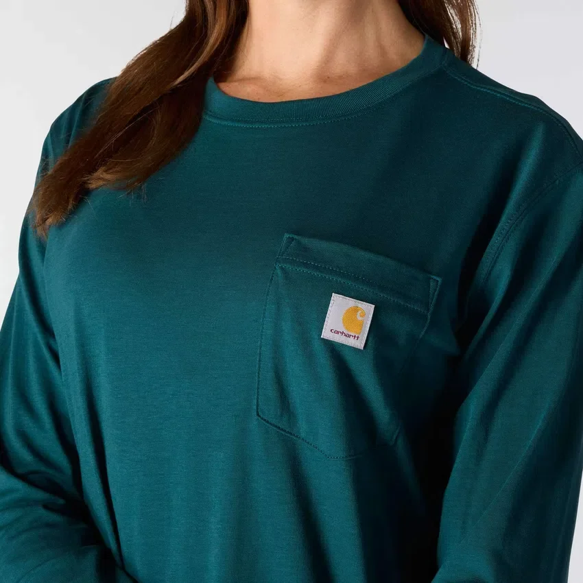 Γυναικείο T-shirt Tencel με φαρδιά εφαρμογή, μακριά μανίκια, στρογγυλή λαιμόκοψη και τσέπη