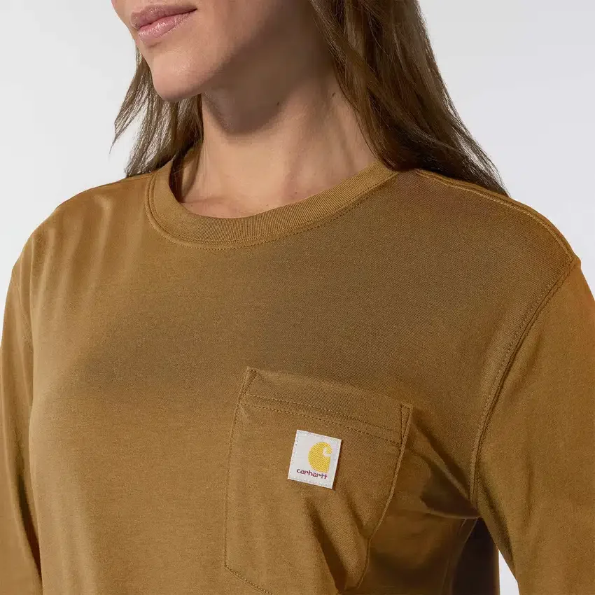 Γυναικείο T-shirt Tencel με φαρδιά εφαρμογή, μακριά μανίκια, στρογγυλή λαιμόκοψη και τσέπη
