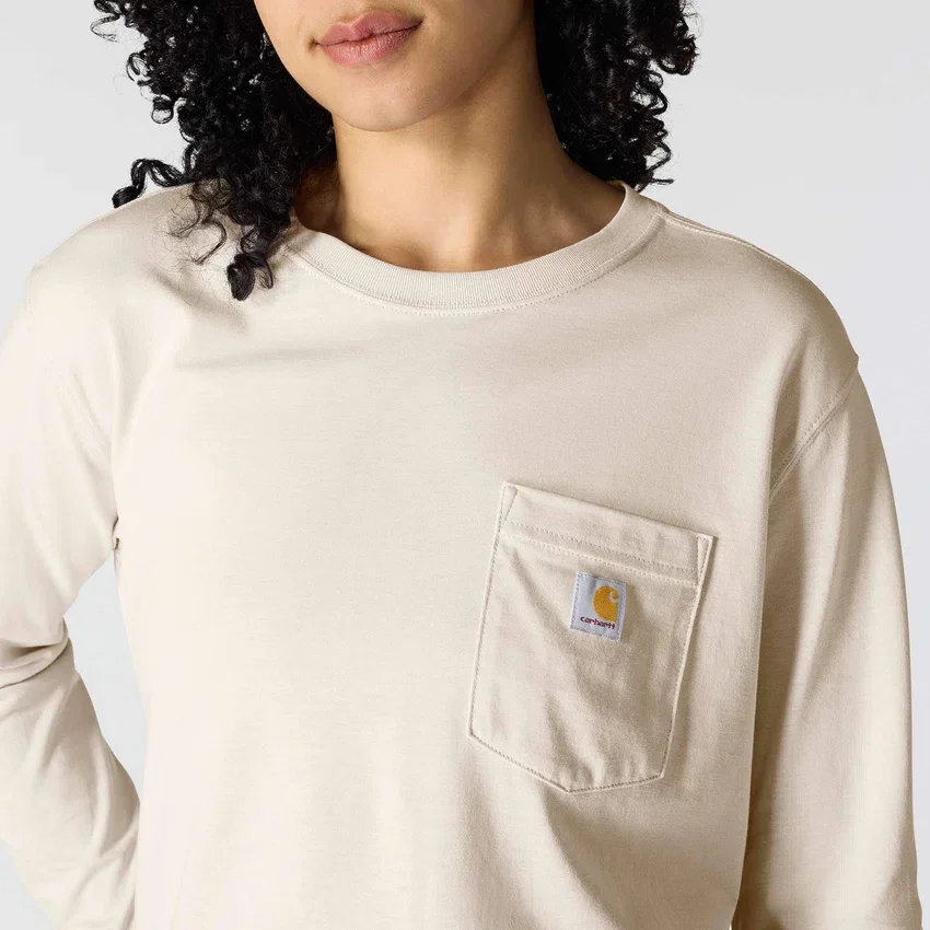 Γυναικείο T-shirt Tencel με φαρδιά εφαρμογή, μακριά μανίκια, στρογγυλή λαιμόκοψη και τσέπη
