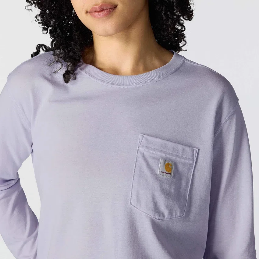 Γυναικείο T-shirt Tencel με φαρδιά εφαρμογή, μακριά μανίκια, στρογγυλή λαιμόκοψη και τσέπη