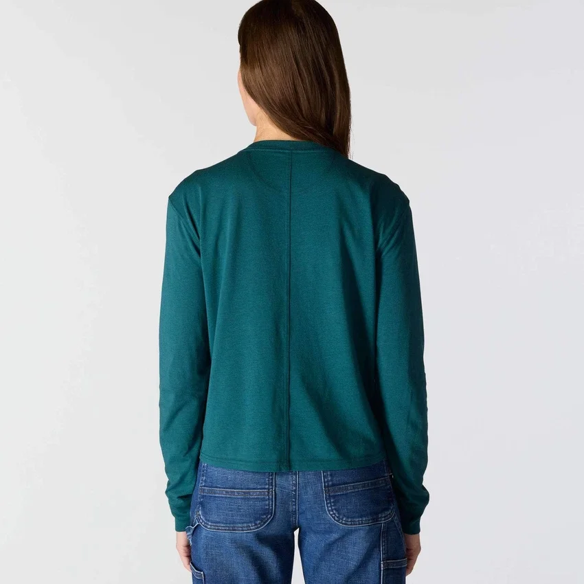 Γυναικείο T-shirt Tencel με φαρδιά εφαρμογή, μακριά μανίκια, στρογγυλή λαιμόκοψη και τσέπη