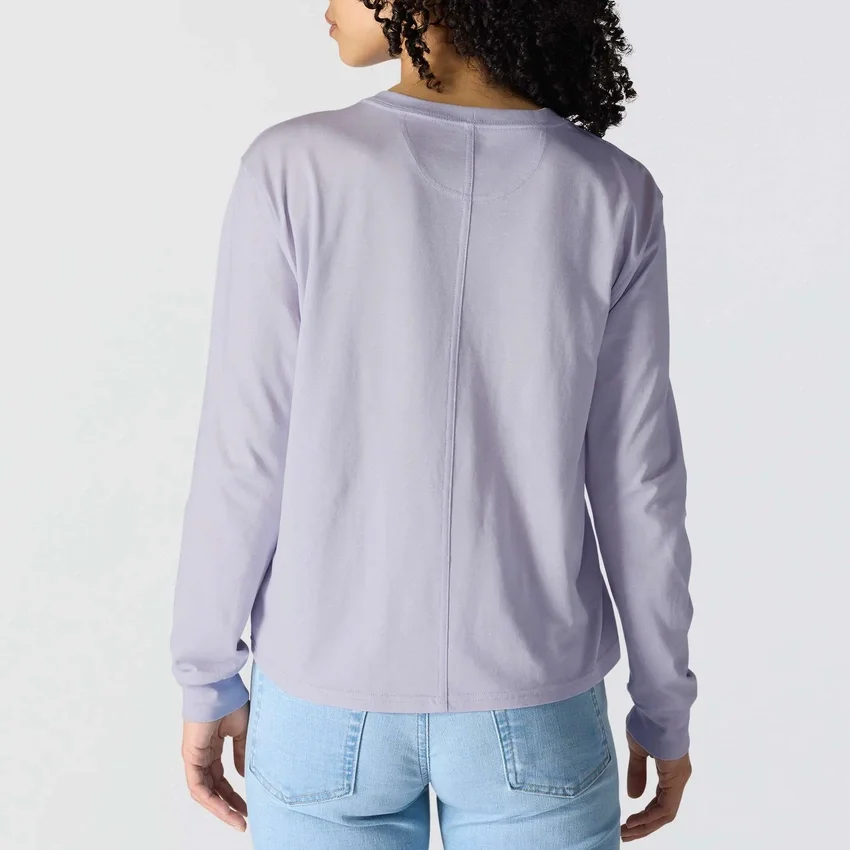 Γυναικείο T-shirt Tencel με φαρδιά εφαρμογή, μακριά μανίκια, στρογγυλή λαιμόκοψη και τσέπη