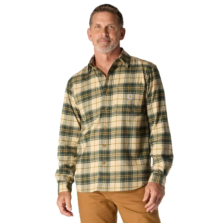 Rugged Flex™ Φαρδιά εφαρμογή, μεσαίου βάρους φανελένιο πουκάμισο με καρό μοτίβο και μακριά μανίκια