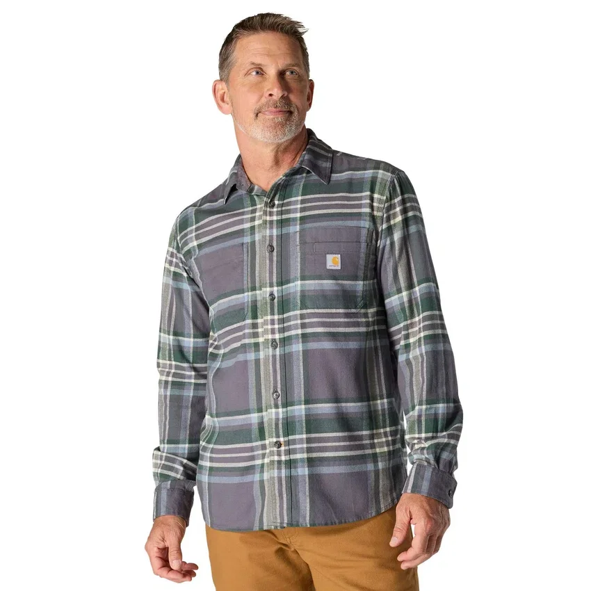 Rugged Flex™ Φαρδιά εφαρμογή, μεσαίου βάρους φανελένιο πουκάμισο με καρό μοτίβο και μακριά μανίκια