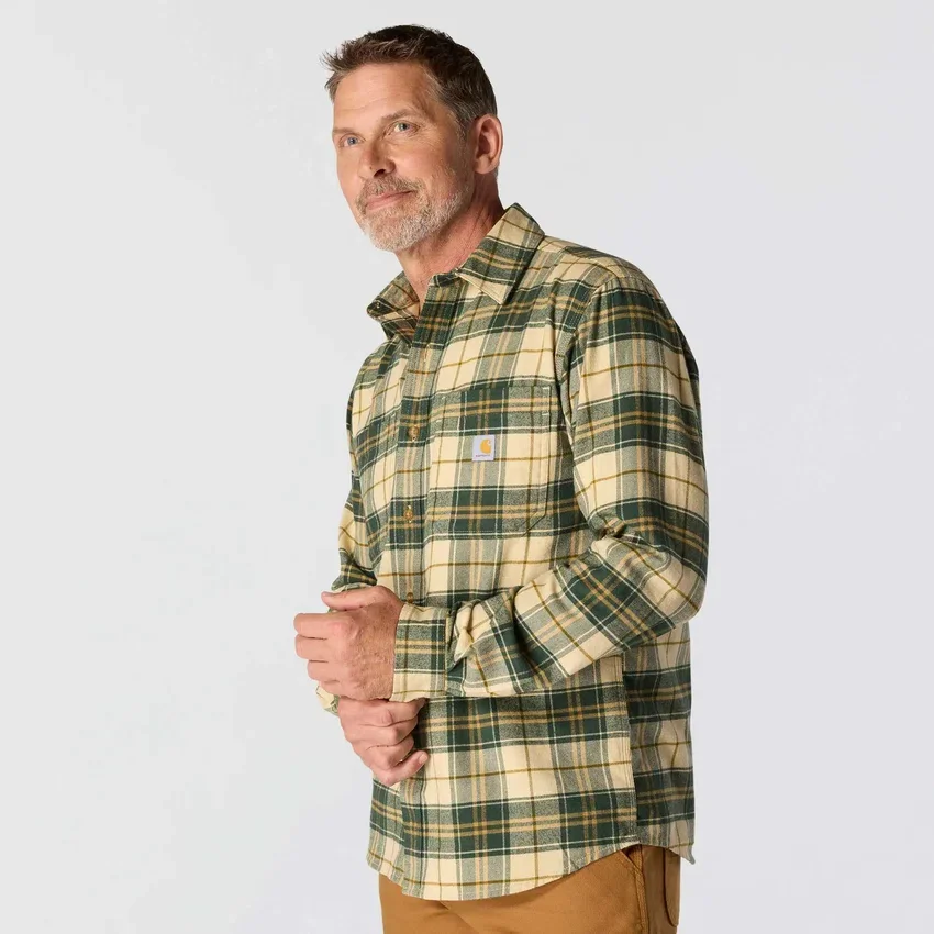 Rugged Flex™ Φαρδιά εφαρμογή, μεσαίου βάρους φανελένιο πουκάμισο με καρό μοτίβο και μακριά μανίκια