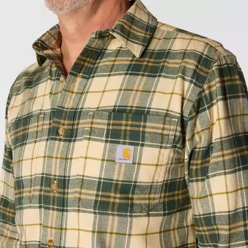 Rugged Flex™ Φαρδιά εφαρμογή, μεσαίου βάρους φανελένιο πουκάμισο με καρό μοτίβο και μακριά μανίκια
