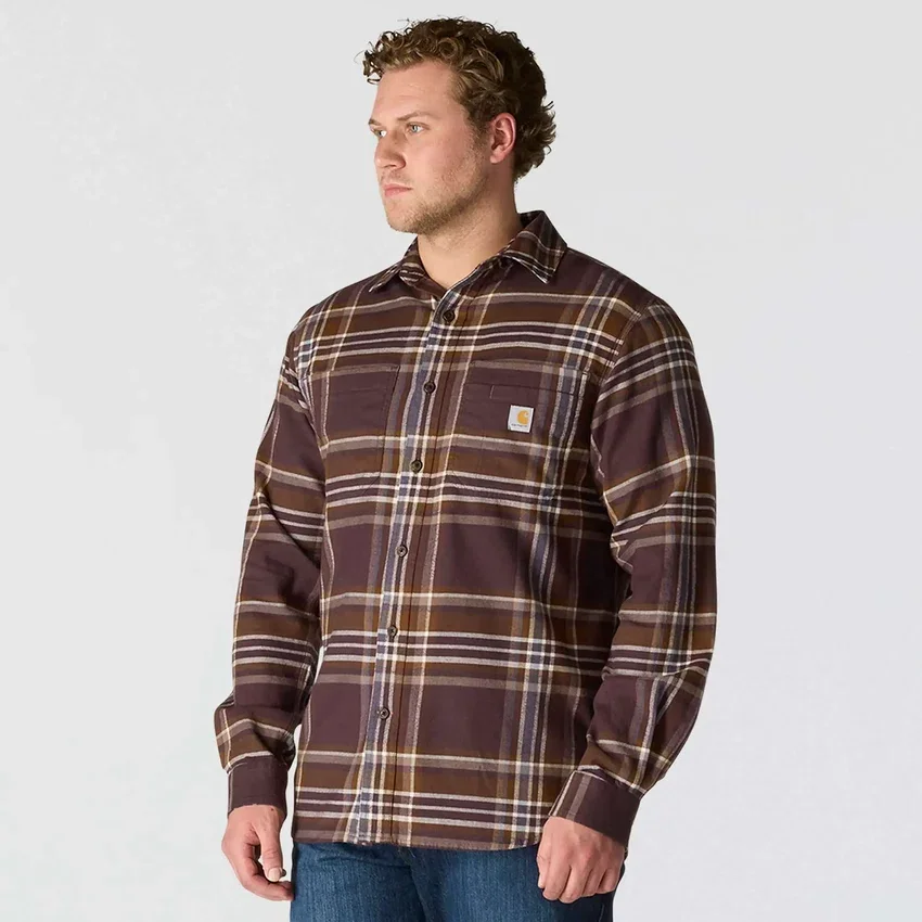 Rugged Flex™ Φαρδιά εφαρμογή, μεσαίου βάρους φανελένιο πουκάμισο με καρό μοτίβο και μακριά μανίκια