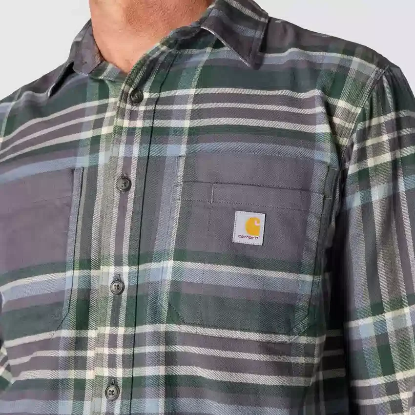 Rugged Flex™ Φαρδιά εφαρμογή, μεσαίου βάρους φανελένιο πουκάμισο με καρό μοτίβο και μακριά μανίκια