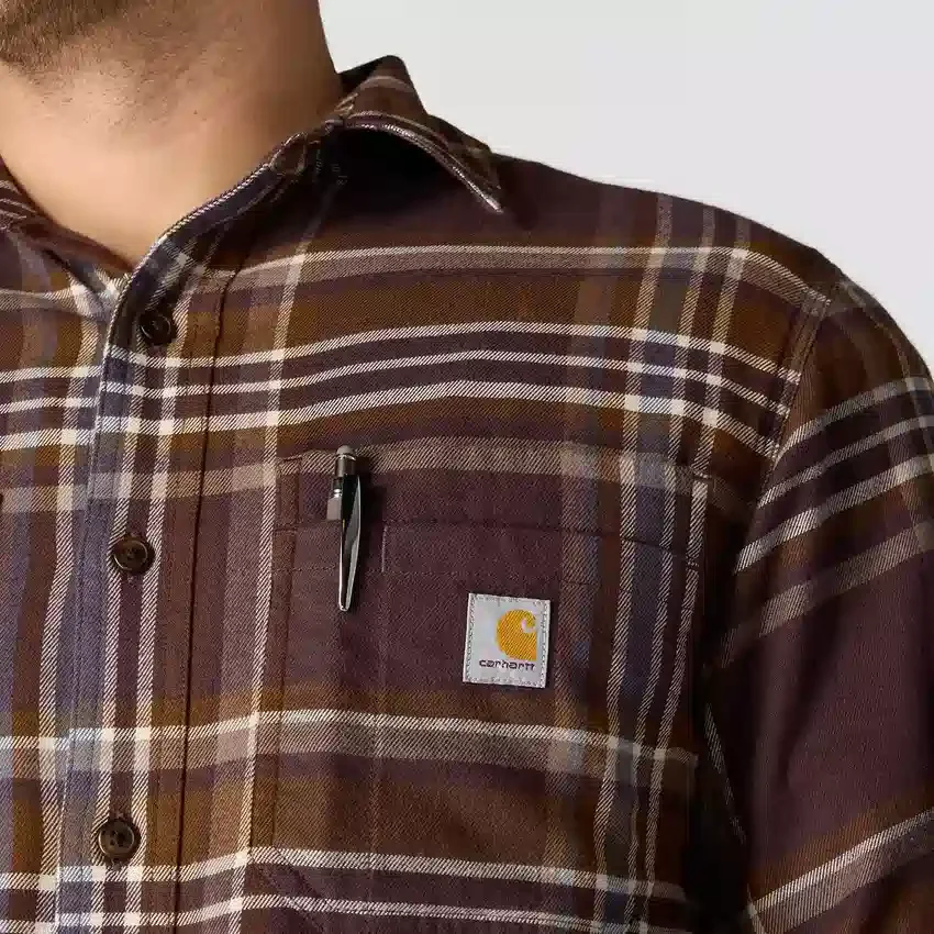 Rugged Flex™ Φαρδιά εφαρμογή, μεσαίου βάρους φανελένιο πουκάμισο με καρό μοτίβο και μακριά μανίκια
